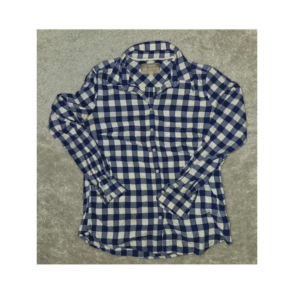 Banana Republic Button Down Shirt Navy White Gingham Soft Wash Cotton Women XS‎ - Picture 3 of 8